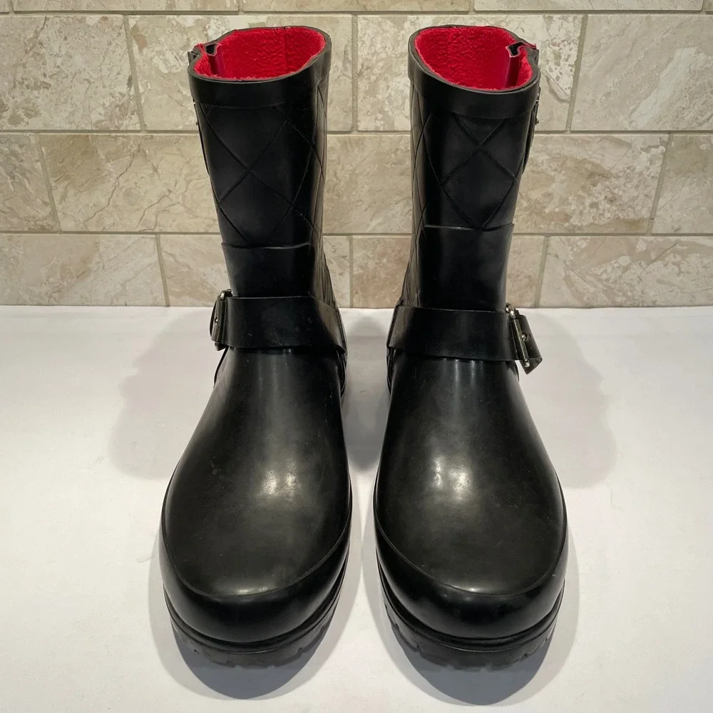 Sperry Top-Sider Womens Black Quilted Moto Rain Boots Fleece Lined  Size 8